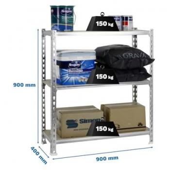 Estantería metálica MADERCLICK 3 Estantes, 900x900x400 mm, con 3 baldas de madera, capacidad de carga de 150 kg de punto de flexión, acabado galvanizado/madera