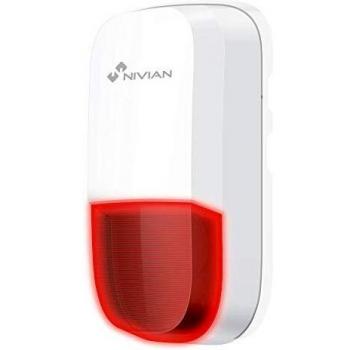 Nivian–Sirena inalámbrica Compatible con Sistema de Alarma Nivian–Apta para Interior y Exterior Resistentes al Agua–Alerta lumínica y Sonora de 95dB–Incluye batería de Respaldo-Fácil instalación