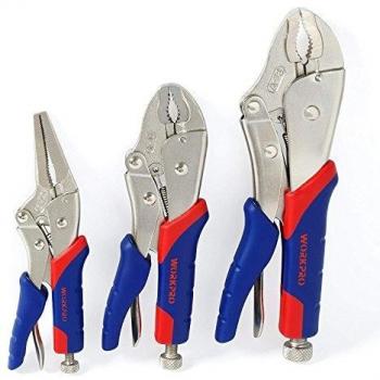 WORKPRO 3 Piezas-Juego de Alicates de Bloqueo Pinzas de Presión Acero Cr-V ,Mandíbula Curvada de 18CM y 25 CM, Mandíbula Recta de 16.5CM
