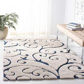 Safavieh Blue/Beige Cream and Blue Floral Shag Area Rug 4' x 6' (120 x 180 cm)
