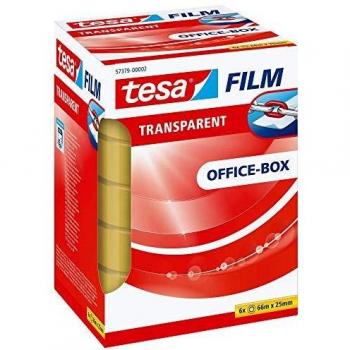 Cinta adhesiva transparente Tesa, 25 mm x 66 m, Pack de 6 rollos