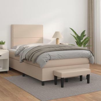 Cama box spring suave con colchón de cuero sintético cappuccino 120x200cm