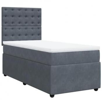 Cama box spring con colchón de terciopelo gris oscuro 80x200 cm