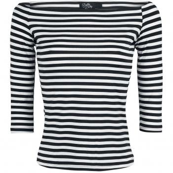 Dolly and Dotty Gloria Off Shoulder Retro Striped Top Manga Larga Mujer Negro-Blanco L