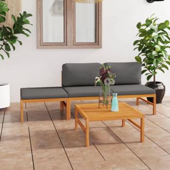 4-Piece Teak Wood Patio Lounge Set with Gray Cushions