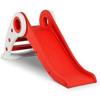HOMCOM Tobogán Infantil para Niños de +3 Años Tobogán Ancho Plegable con Escaleras Rampa Larga para Jardín Parque Interiores 120x50x56 cm Rojo
