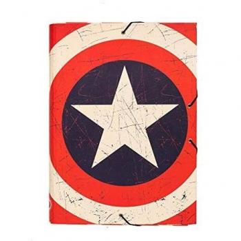 Carpeta solapas Marvel Capitán América - Carpeta A4 - Carpeta clasificadora escolar / Carpeta portafolios - Carpeta clasificadora cartón - Carpeta gomas A4 - Vuelta al cole material escolar