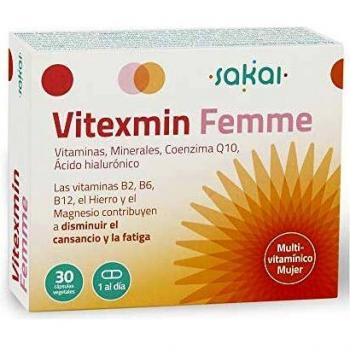 Sakai - Vitexmin Femme Complejo Multivitamínico ideal para la Mujer. Vitaminas, Minerales, Coenzima Q10 y Ácido Hialurónico. Energía, Belleza, Bienestar, Vitalidad y Salud Femenina