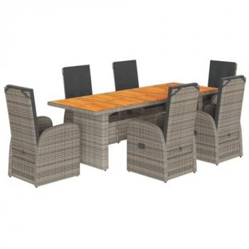 Set Comedor Jardín 7 Piezas con Cojines de Ratán Sintético Gris