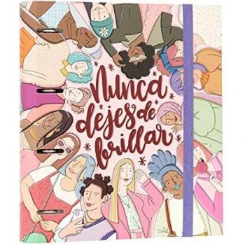 Grupo Erik Carpeta 4 anillas troquelada premium Merchezafor, Nunca dejes de brillar Archivador A4 Carpeta anillas tapa dura Vuelta al cole material escolar