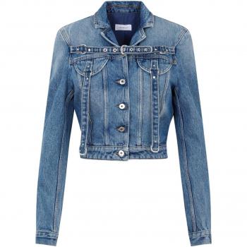 Off-White Women's Denim Jacket with Strap Detail, Color Blue, Size 42 (OWYE048F23DEN001)