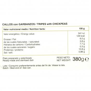 La cocina de Mamina Sara Callos con   Garbanzos - 380 gr