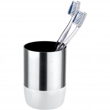 Wenko Vaso para Cepillos de Dientes, Acero Inoxidable, Plata, 7.6x7.6x11 cm