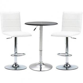 vidaXL Set Mesa Alta y Taburetes de Bar 3 Piezas Cuero Sintético Hogar Jardín Salón Cocina Bricolaje Decoración Diseño Estilo Mobiliario Muebles Negro