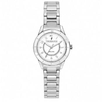 Reloj Mujer Trussardi R2453151502 - Movimiento de cuarzo, caja de acero inoxidable, cristal mineral, esfera blanca con detalles dorados, correa de acero inoxidable, resistencia al agua hasta 50 metros
