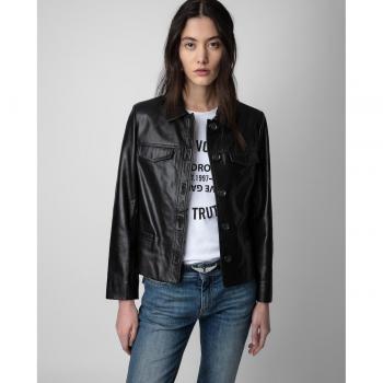 Zadig & Voltaire Women's Black Leather Jacket Liam with Buttons Size L