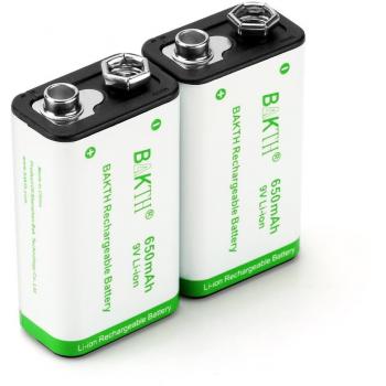 BAKTH 650mAh 9 Voltio de Litio Pilas Recargables se Aplica a Micrófono Inalámbrico, Alarmas de Humo, Tabla Universal, Control Remoto y Dispositivos Médicos