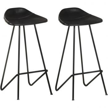 Taburetes de cocina 2 unidades cuero auténtico negro vidaXL