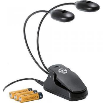 K&M 12270 Twin Head Music Stand Light - Black, LED, Clip-On with Flexible Goosenecks
