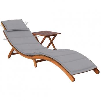Acacia Wood Garden Sun Lounger with Table and Cushion