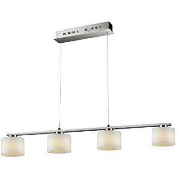 Lámpara Colgante LED Alegro con 4 Difusores Regulable en Altura y Dimmer, Metal Níquel Mate y Vidrio Opal Blanco