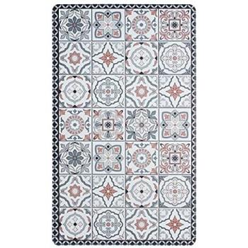 Alfombra de Cocina Rectangular 45x75 cm Azulejos Gris/Rojo Terra Cotta