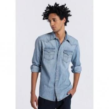Camisa tejana de manga larga azul Lois para hombre