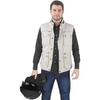 OJ Brezza Chaleco Multitasche Algodón Tejido Exterior Un Bolsillo Trasero, Beige, S