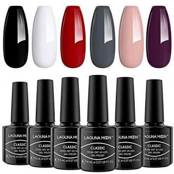 Lagunamoon Esmaltes de Uñas, Esmaltes en Gel Uñas UV LED, 6pcs Kit de Esmaltes Semipermanentes para Uñas, Set de Regalo de Uñas de Gel de Colores, Pintauñas para Manucira Profesional - 008