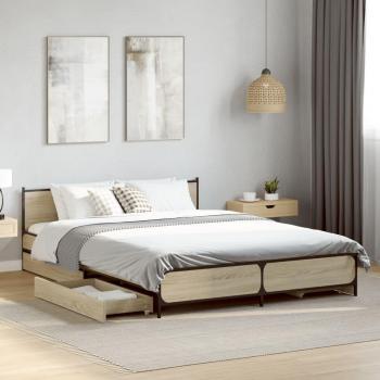 Cama con Cajones de Roble Sonoma 140x190 cm Madera Multicapa