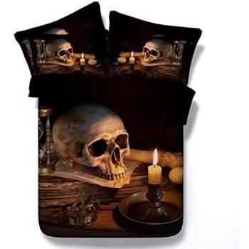 Nuovo arrivo!! Tencel fogli unici Cool 3D il cranio e la luce di una candela set di biancheria da letto letto singolo letto super king size scheletro copripiumino