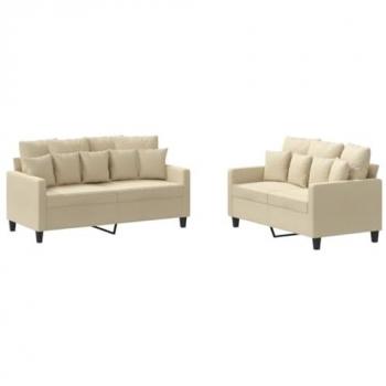 Juego de Sofás 2 Piezas con Cojines, Tela Crema, Sillones de TV, Sofás de Descanso Relax, Asientos Tapizados para Salón Hogar