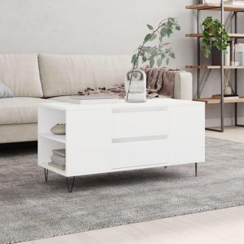 Mesa de centro de madera de ingeniería 102x44,5x50 cm en blanco y negro, brillante, para salón o comedor, mesa auxiliar de café