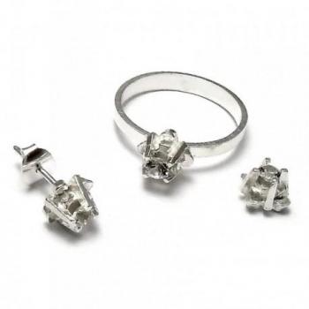 Juego de Joyas Plata Ley 925m Pendientes y Sortija Talla 17 Solitario AB3839