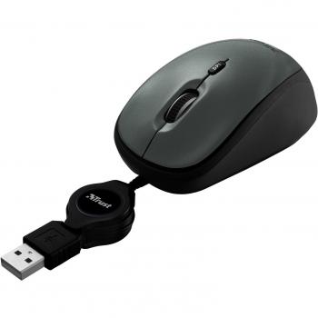Trust Yvi - Ratón óptico con cable retráctil, negro