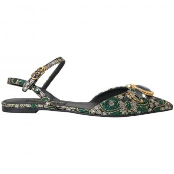 Dolce & Gabbana Multicolor Jacquard Crystal Slingback Sandals Shoes - EU40/US9.5