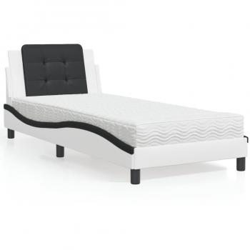 Cama con colchón de cuero sintético blanco y negro 100x200 cm