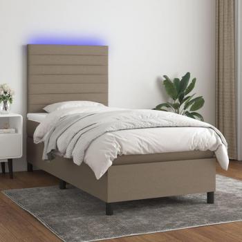 Cama box spring con colchón y luces LED Tortoria 90x190 cm en tela gris taupe