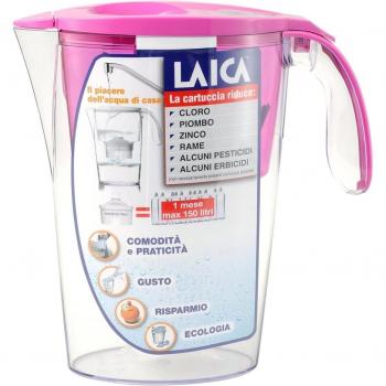 Jarra para filtrar el agua del grifo y mejorar su sabor- Laica STREAM LINE J31-AE color fucsia capacidad 2,3 litros, incluye 1 filtro bi-flux que reduce la cal y el cloro y dura 150 litros o 1 mes.