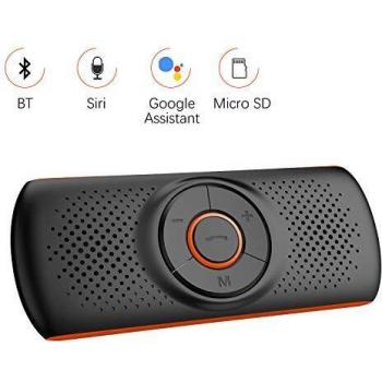 Aigoss Manos Libres para Coche Bluetooth 4.2 con Siri y Google Asistente, Kit de Coche Altavoz Inalámbrico para Visera, Conexión de 2 Teléfonos Simultáneamente