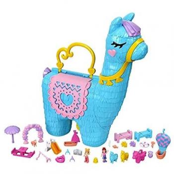 Playset Polly Pocket Llama Sorpresas - Incluye figuras de llama, accesorios sorpresa, diseño compacto y portátil, partes móviles, temática colorida y divertida