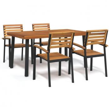 Acacia Wood and Metal 5-Piece Outdoor Dining Set