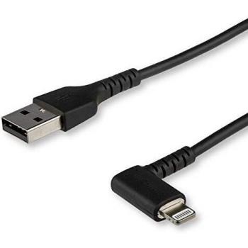 StarTech.com 2m USB A to Lightning Cable - Durable 90 Degree Right Angled Black USB Type A to Lightning Connector Sync & Charger Cord w/Aramid Fiber Apple MFI Certified iPad iPhone 11