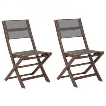 Conjunto de 2 sillas de jardín plegables de madera de acacia oscura con tejido gris PVC estilo clásico