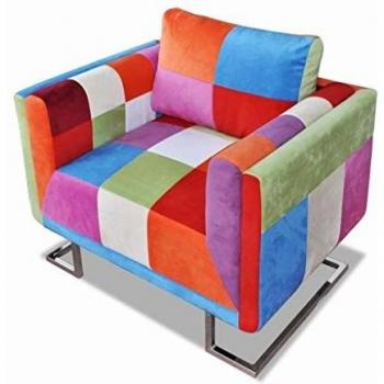 vidaXL Sillón Cuadrado Cubo Patchwork Tela de Muchos Colores Patas Cromadas