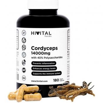 Cordyceps Sinensis CS-4 14000 mg - 180 cápsulas veganas - Extracto Natural de Hongo para mejorar la energía y reducir el cansancio y la fatiga - Hivital