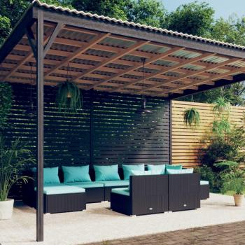 vidaXL 9-Piece Black Poly Rattan Garden Lounge Set with Cushions