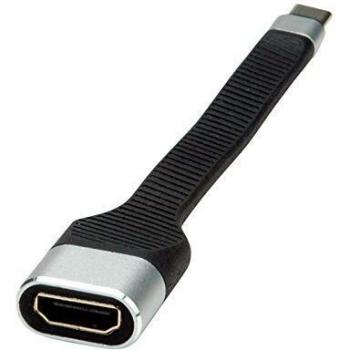 Cable Adaptador de Pantalla USB C a HDMI de ROLINE, 4 K, Conector USB Tipo C, Conector HDMI Hembra de 0,13 m, Conecta a tu Ordenador portátil con Conector USB-C un Monitor