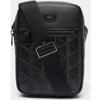 Bandolera Lacoste Vertical Camera Bag en negro con monograma estampado