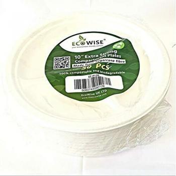 50 PCS PACK 10 INCH ECOWISE EXTRA STRONG DIVIDER PLATES DISPOSABLE BIODEGRADABLE AND COMPOSTABLE SUGARCANE FIBRES